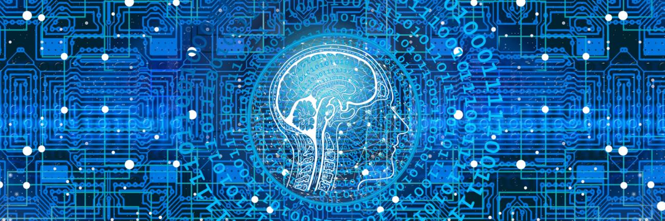 (c) Pixabay Symbolbild zum Thema 'Künstliche Intelligenz' in Blautönen mit einem Gehirn in der Mitte